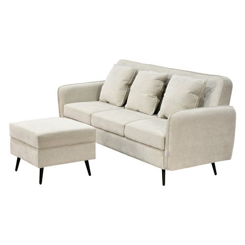 كنبة مودرن 3 مقاعد قماش مع صندوق تخزين بيج