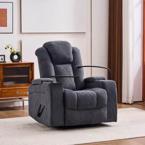 كرسي استرخاء هزاز دوار مع رف طاولة رمادي 