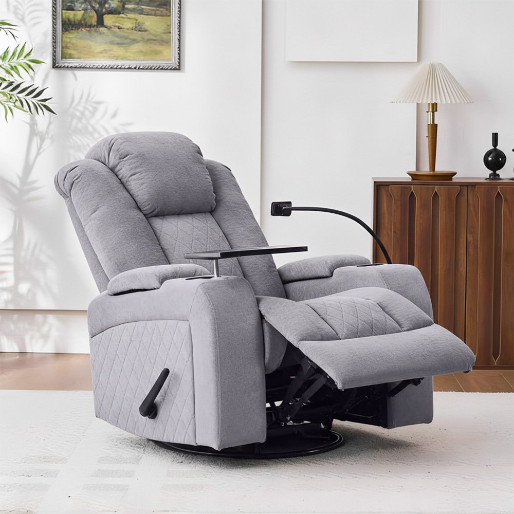 كرسي استرخاء هزاز دوار مع رف طاولة رمادي 