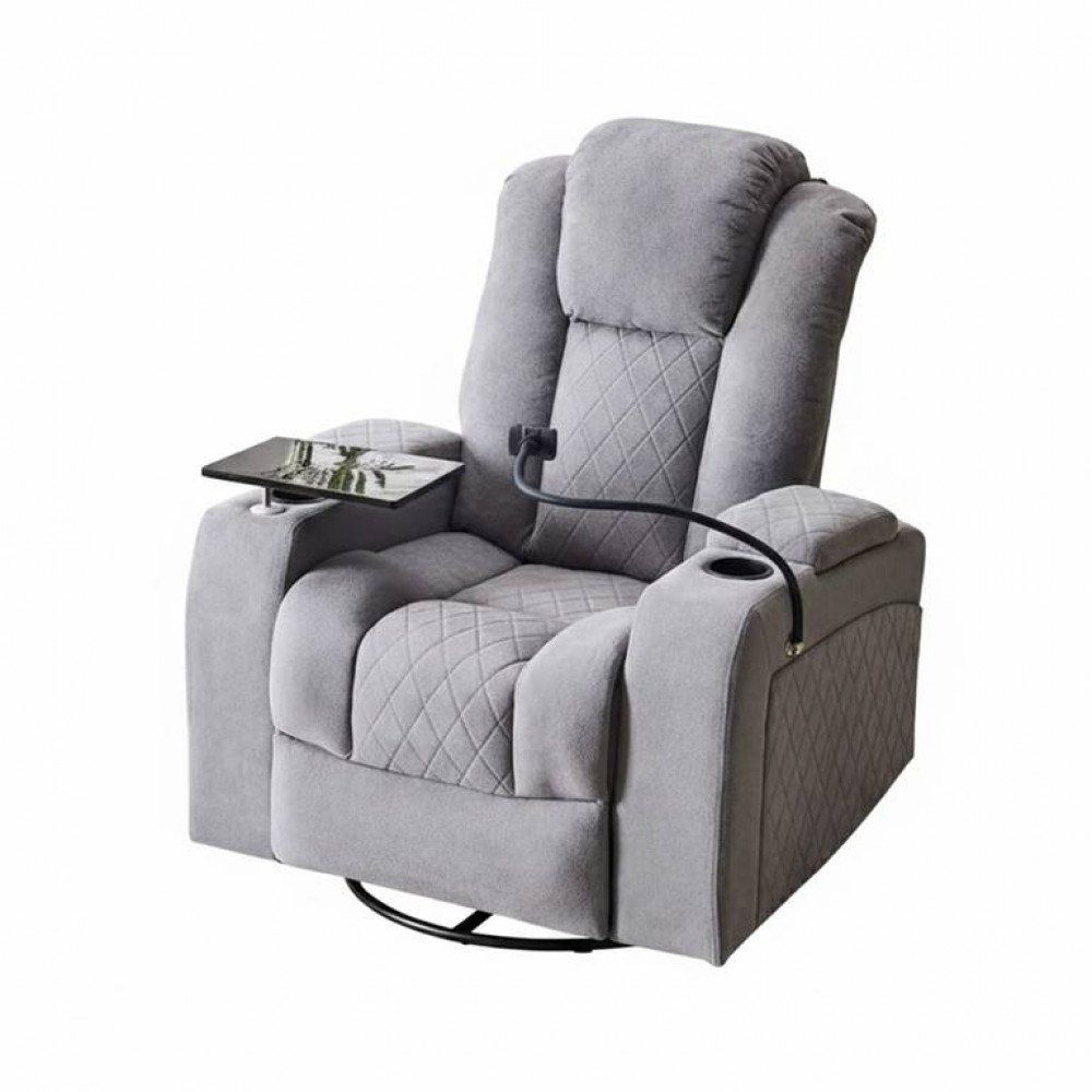 كرسي استرخاء هزاز دوار مع رف طاولة رمادي 