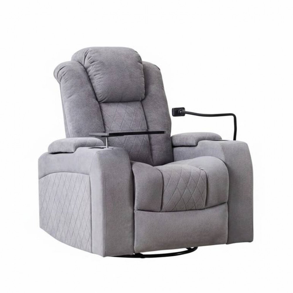 كرسي استرخاء هزاز دوار مع رف طاولة رمادي 