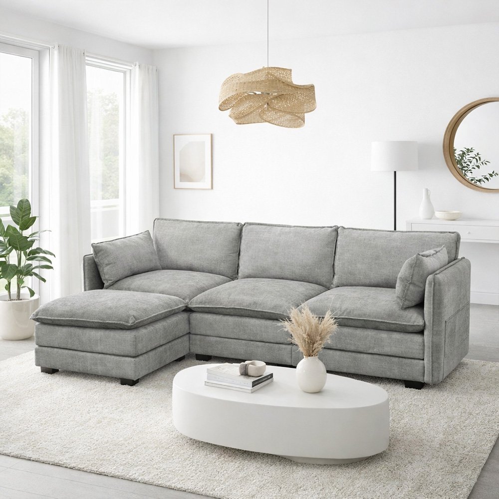 كنبة زاوية مودرن قماش رمادي