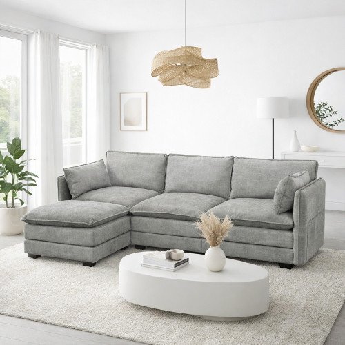 كنبة زاوية مودرن قماش رمادي كنبة زاوية مودرن قماش رمادي