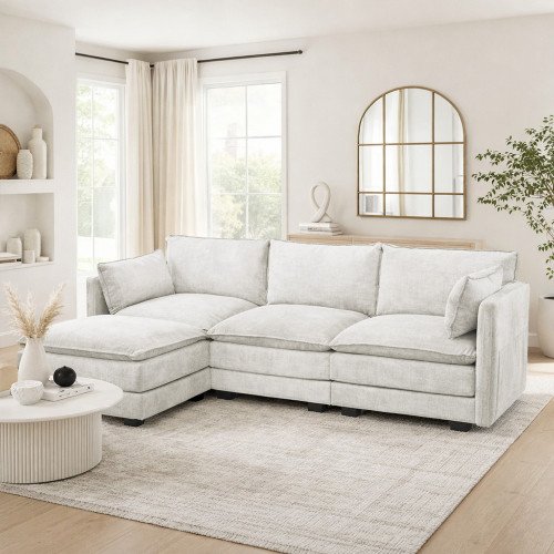 كنبة زاوية مودرن قماش بيج كنبة زاوية مودرن قماش بيج