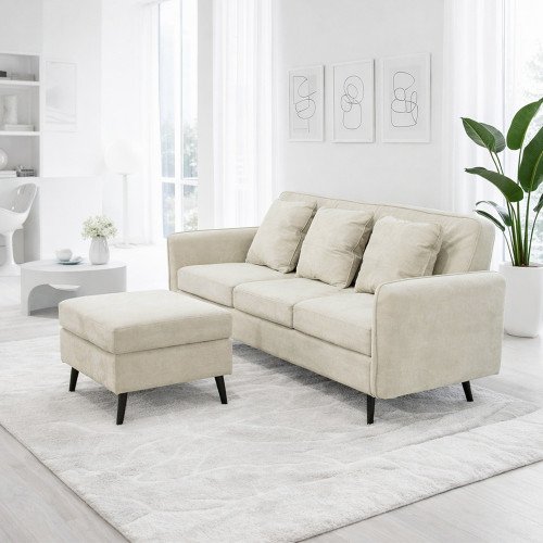 كنبة مودرن 3 مقاعد قماش مع صندوق تخزين بيج كنبة مودرن 3 مقاعد قماش مع صندوق تخزين بيج