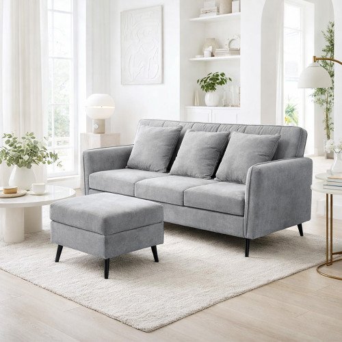 كنبة مودرن 3 مقاعد قماش مع صندوق تخزين رمادي كنبة مودرن 3 مقاعد قماش مع صندوق تخزين رمادي