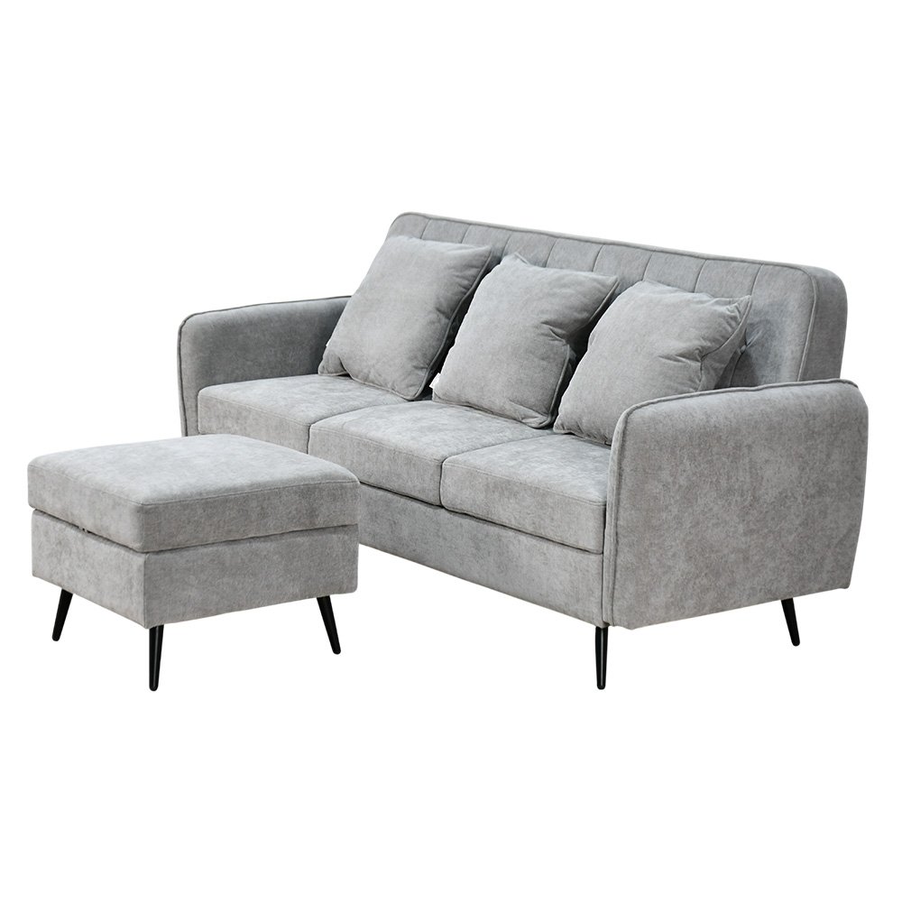 كنبة مودرن 3 مقاعد قماش مع صندوق تخزين رمادي