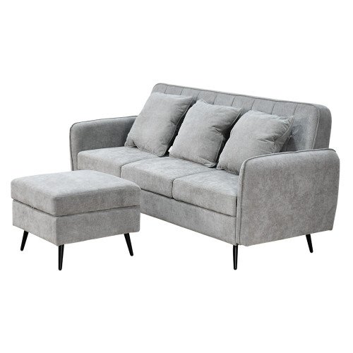 كنبة مودرن 3 مقاعد قماش مع صندوق تخزين رمادي كنبة مودرن 3 مقاعد قماش مع صندوق تخزين رمادي