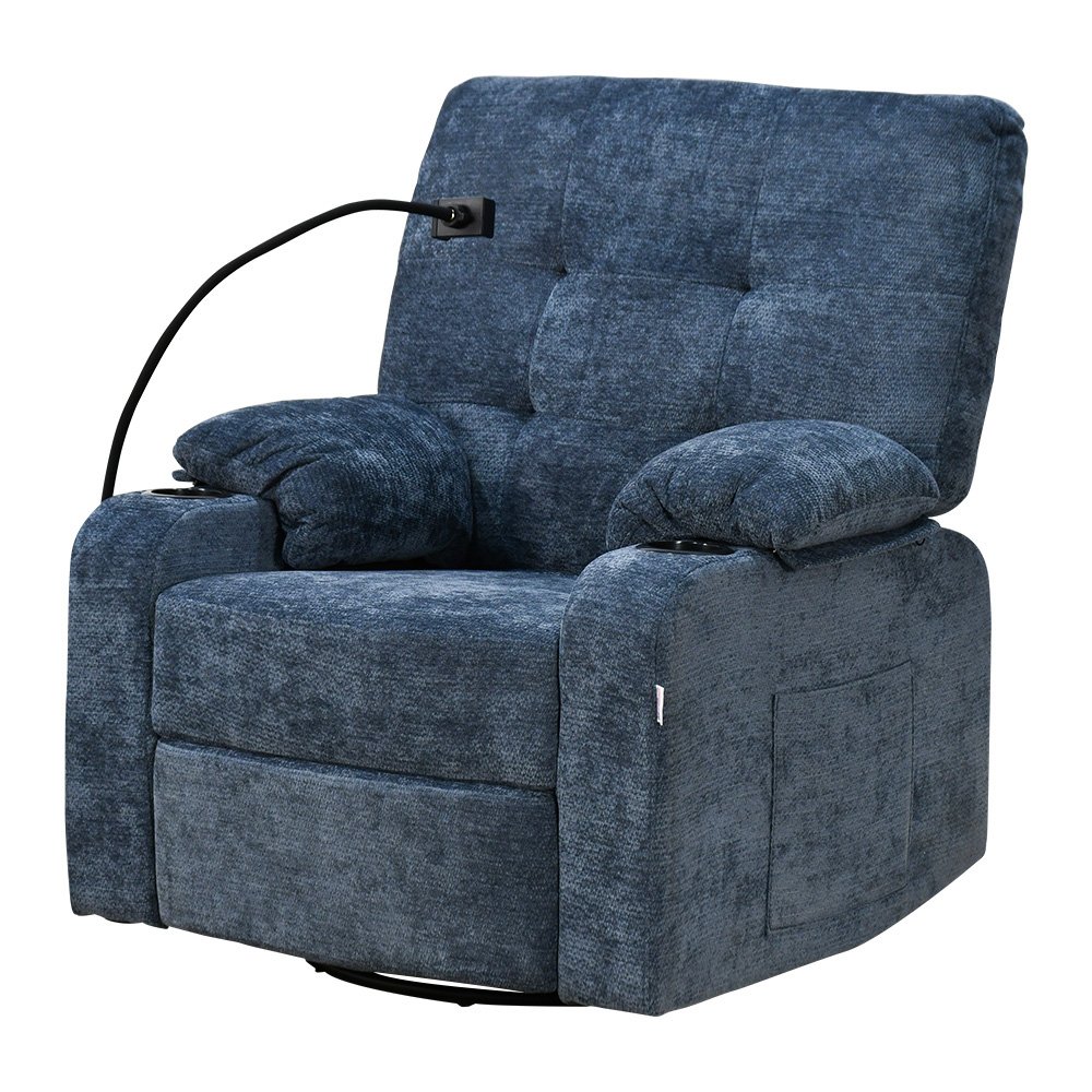 كرسي استرخاء فخم هزاز دوار مع حامل جوال أزرق