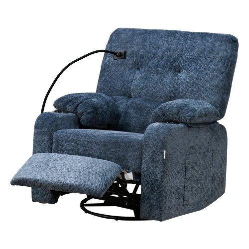 كرسي استرخاء فخم هزاز دوار مع حامل جوال أزرق