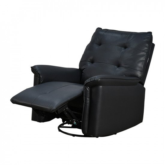 كرسي استرخاء فخم هزار دوار جلد بتصميم عصري أسود