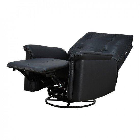 كرسي استرخاء فخم هزار دوار جلد بتصميم عصري أسود