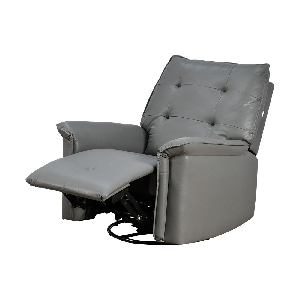 كرسي استرخاء فخم هزار دوار جلد بتصميم عصري رمادي