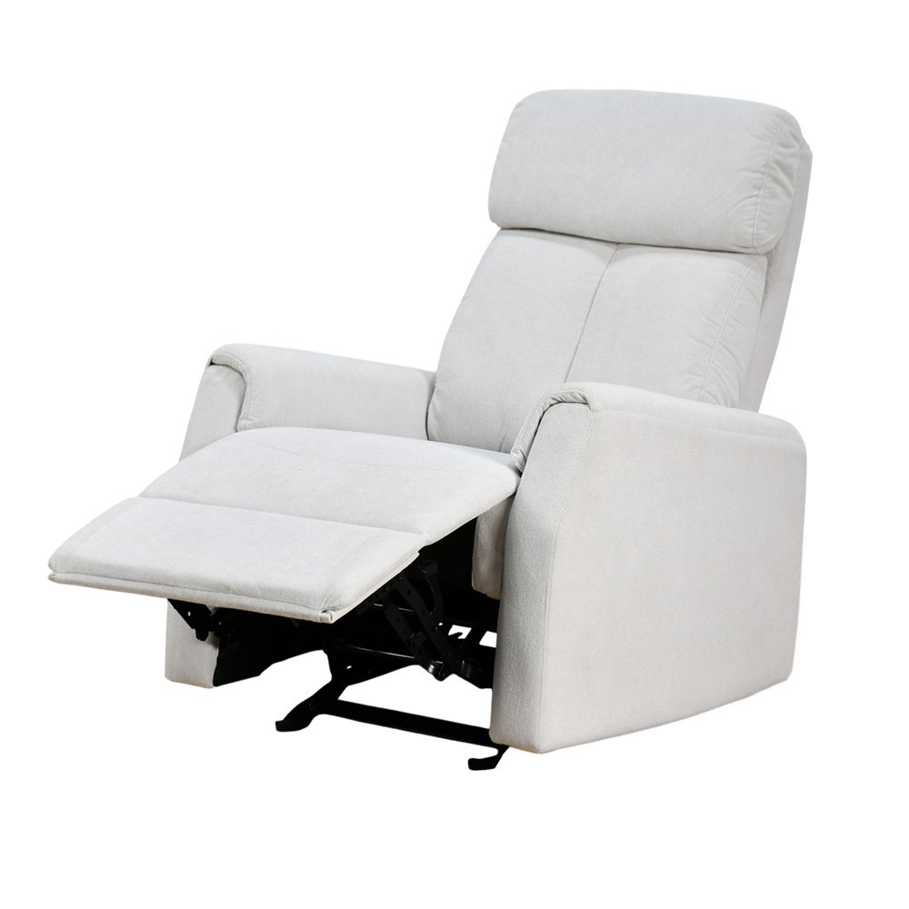 كرسي استرخاء هزاز فخم قماشي بيهكل معدني رمادي فاتح 