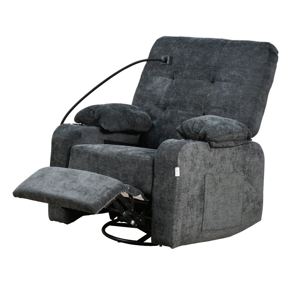 كرسي استرخاء فخم هزاز دوار مع حامل جوال أسود كرسي استرخاء فخم هزاز دوار مع حامل جوال أسود