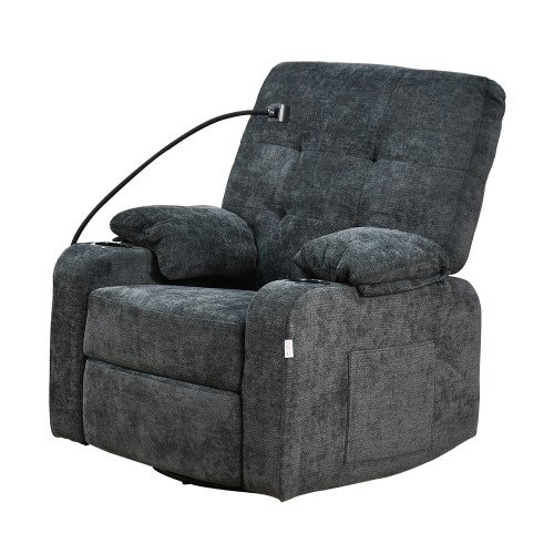 كرسي استرخاء فخم هزاز دوار مع حامل جوال أسود 