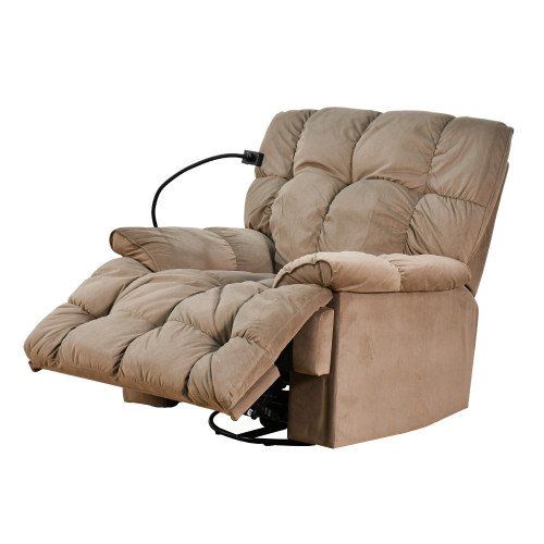 كرسي استرخاء فخم هزاز دوار بحامل جوال بني 