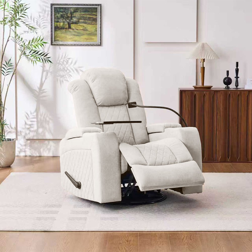 كرسي استرخاء هزاز دوار مع رف طاولة بيج كرسي استرخاء هزاز دوار مع رف طاولة بيج