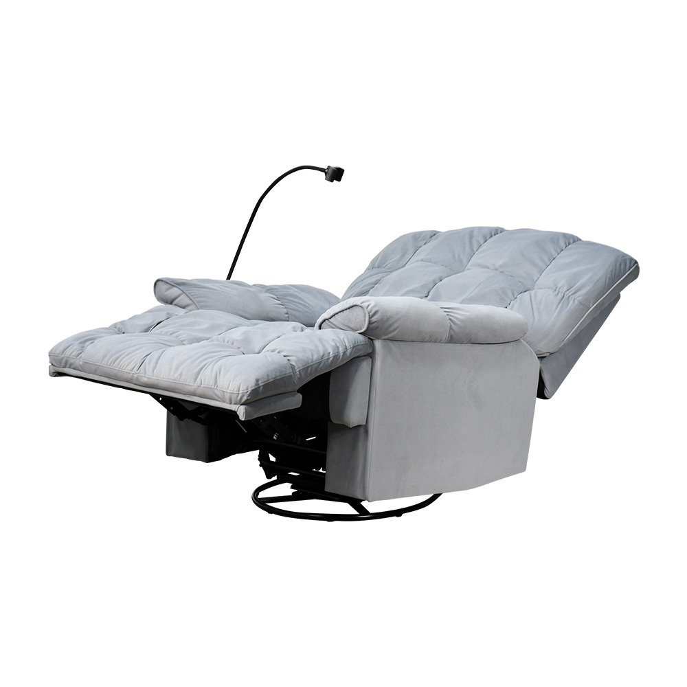 كرسي استرخاء فخم هزاز دوار بحامل جوال رمادي 