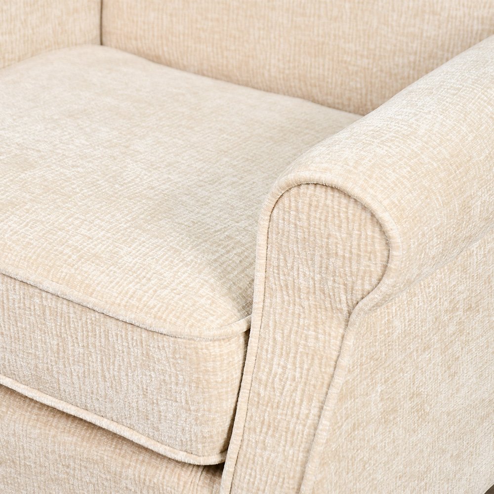 كرسي مفرد فخم قماش بهيكل خشبي مودرن بيج