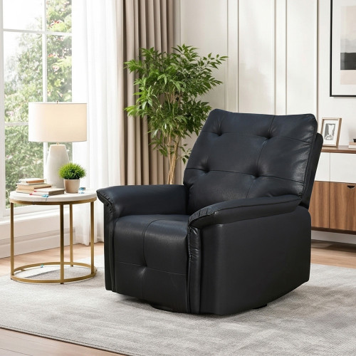 كرسي استرخاء فخم هزار دوار جلد بتصميم عصري أسود كرسي استرخاء فخم هزار دوار جلد بتصميم عصري أسود