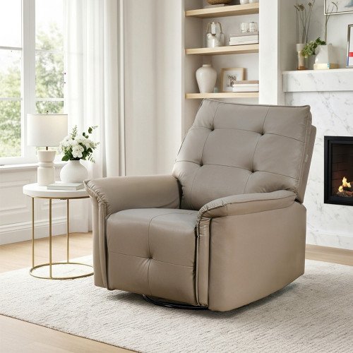 كرسي استرخاء فخم هزار دوار جلد بتصميم عصري بني كرسي استرخاء فخم هزار دوار جلد بتصميم عصري بني