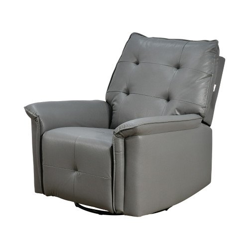 كرسي استرخاء فخم هزار دوار جلد بتصميم عصري رمادي