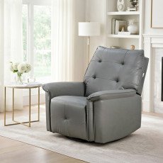 كرسي استرخاء فخم هزار دوار جلد بتصميم عصري رمادي