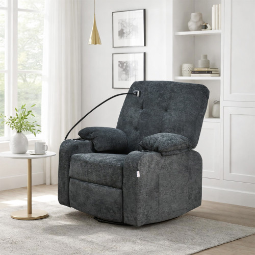 كرسي استرخاء فخم هزاز دوار مع حامل جوال أسود كرسي استرخاء فخم هزاز دوار مع حامل جوال أسود