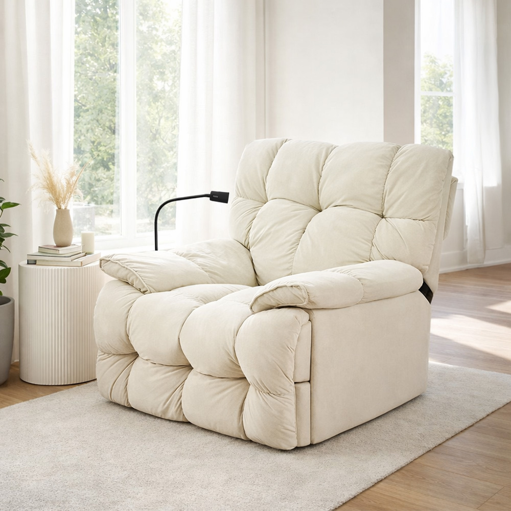 كرسي استرخاء فخم هزاز دوار بحامل جوال بيج