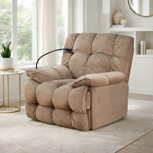 كرسي استرخاء فخم هزاز دوار بحامل جوال بني كرسي استرخاء فخم هزاز دوار بحامل جوال بني