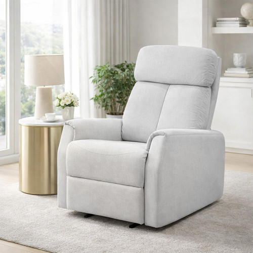 كرسي استرخاء هزاز فخم قماشي بيهكل معدني رمادي فاتح كرسي استرخاء هزاز فخم قماشي بيهكل معدني رمادي فاتح