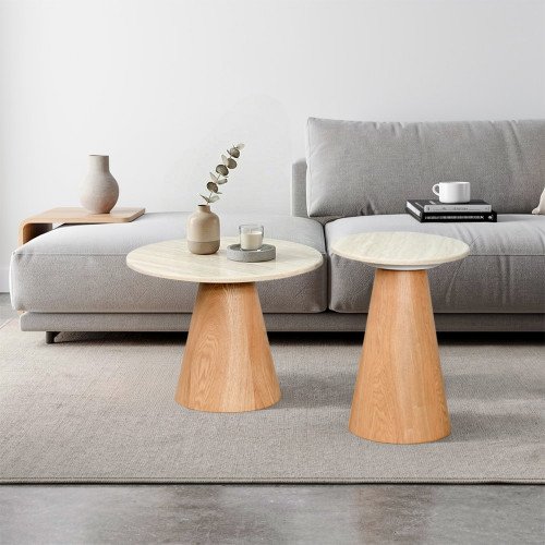  طقم طاولات خدمة رخامي ثنائي بيج 