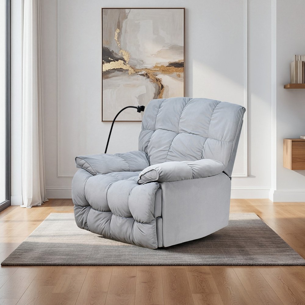 كرسي استرخاء فخم هزاز دوار بحامل جوال رمادي 