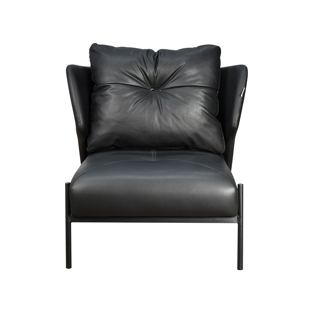 كرسي مفرد جلد بهيكل معدني تصميم عصري أسود كرسي مفرد جلد بهيكل معدني تصميم عصري أسود