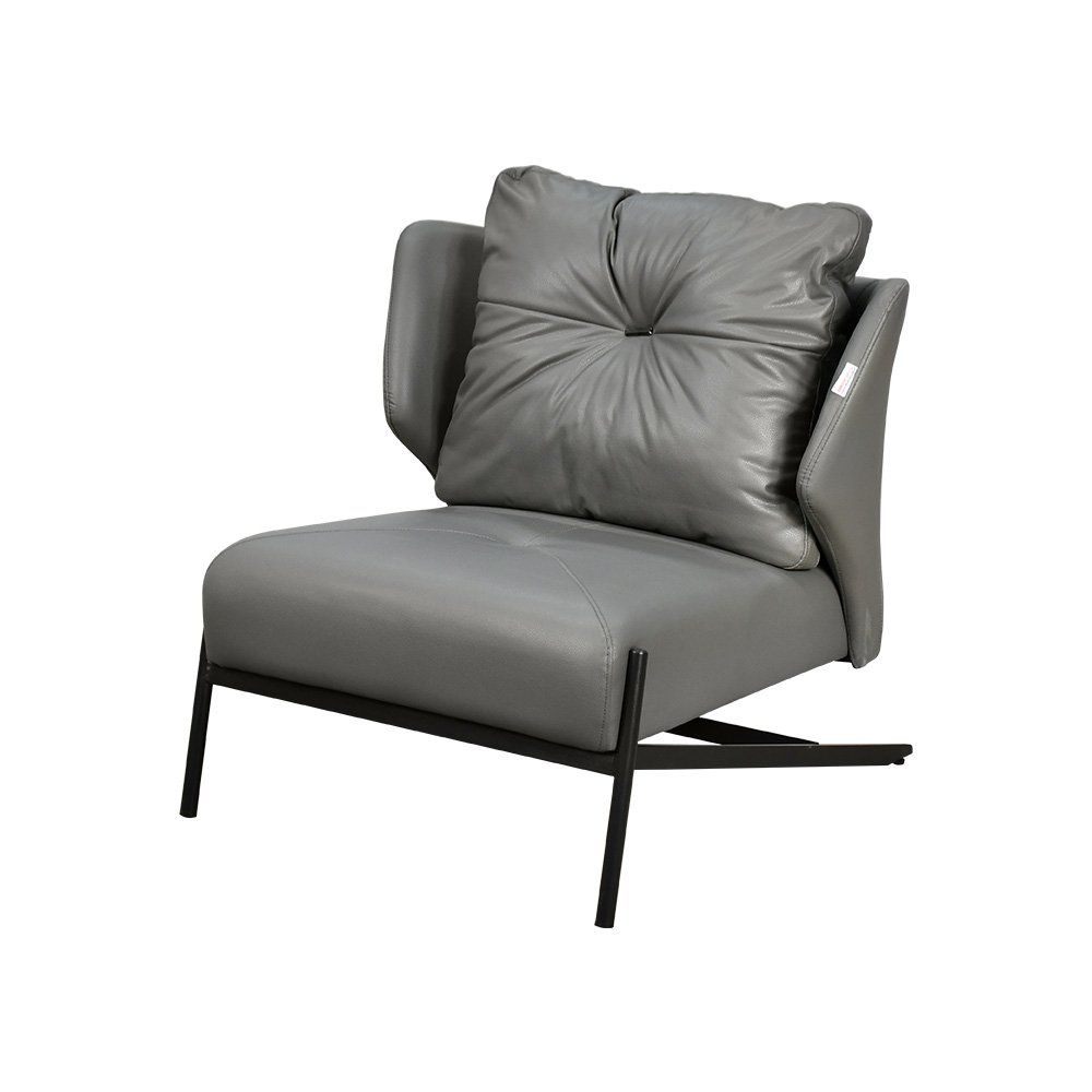 كرسي مفرد جلد بهيكل معدني تصميم عصري رمادي