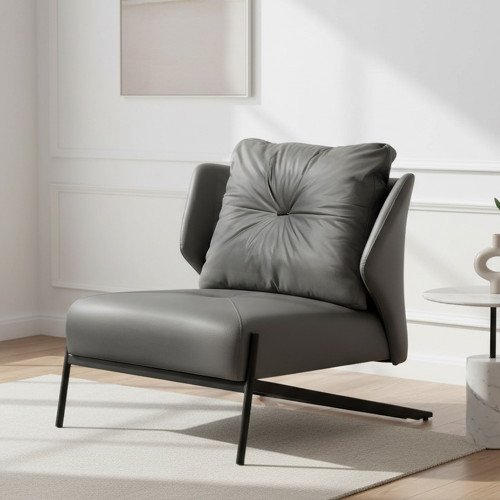 كرسي مفرد جلد بهيكل معدني تصميم عصري رمادي