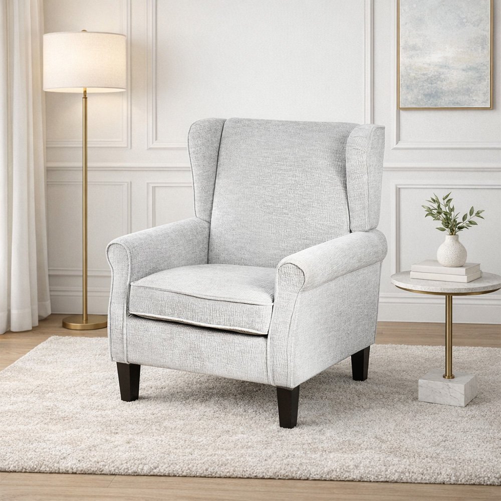 كرسي مفرد فخم قماش بهيكل خشبي مودرن رمادي