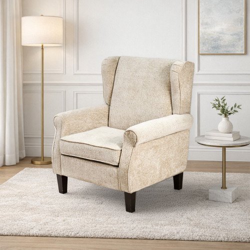 كرسي مفرد فخم قماش بهيكل خشبي مودرن كافيه