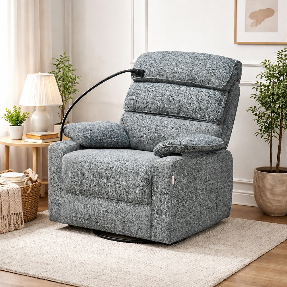 كرسي استرخاء فاخر هزار دوار بحامل جوال رمادي غامق كرسي استرخاء فاخر هزار دوار بحامل جوال رمادي غامق