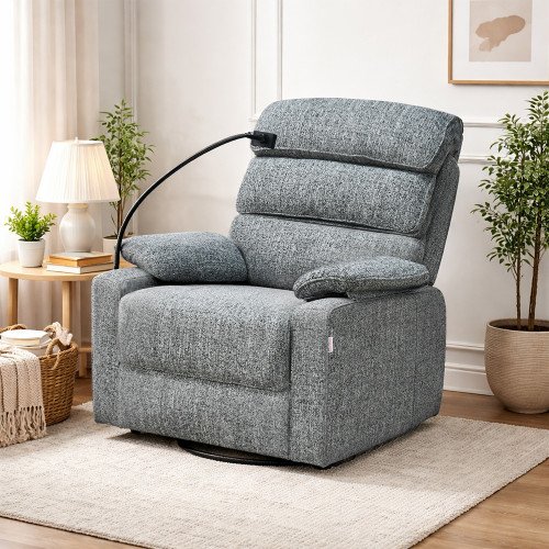 كرسي استرخاء فاخر هزار دوار بحامل جوال رمادي غامق