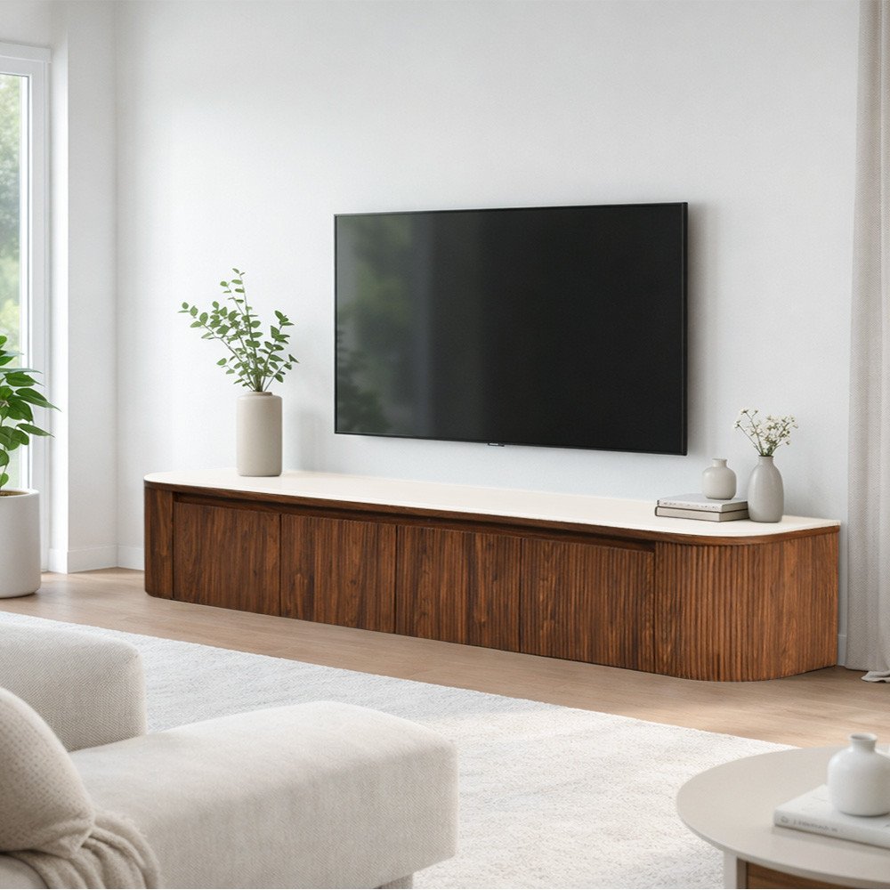 وحدة تلفاز مودرن خشب بسطح رخام وأدراج 200 سم