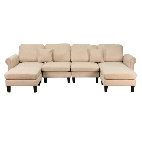 كنبة زاوية مودرن قماش تصميم عصري بيج