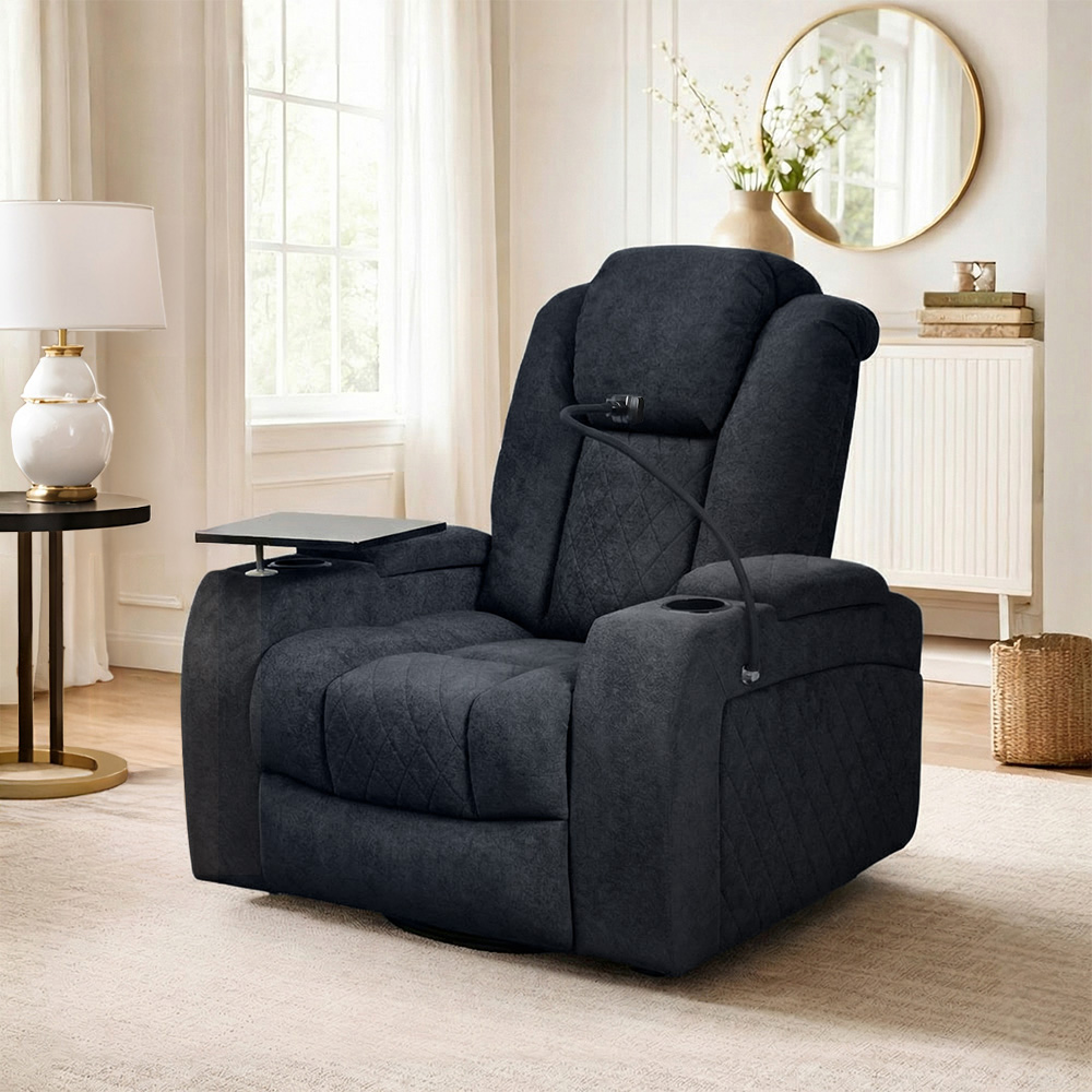 كرسي استرخاء هزاز دوار مع رف طاولة أسود 