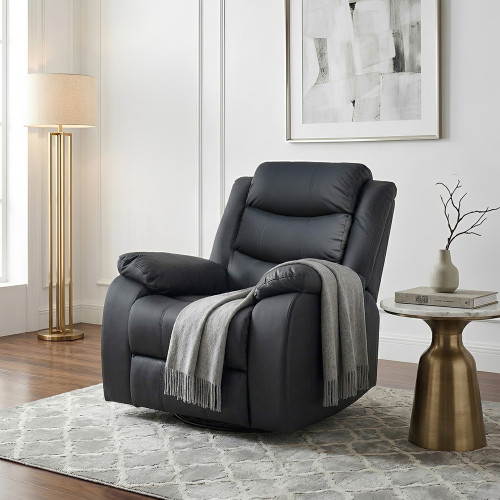 كرسي استرخاء فخم هزاز دوار بتصميم عصري جلد أسود كرسي استرخاء فخم هزاز دوار بتصميم عصري جلد أسود