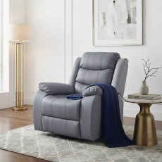 كرسي استرخاء فخم هزاز دوار بتصميم عصري جلد رمادي