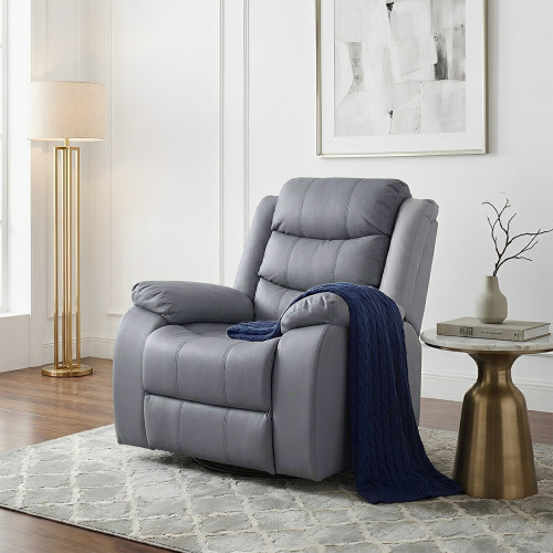 كرسي استرخاء فخم هزاز دوار بتصميم عصري جلد رمادي كرسي استرخاء فخم هزاز دوار بتصميم عصري جلد رمادي