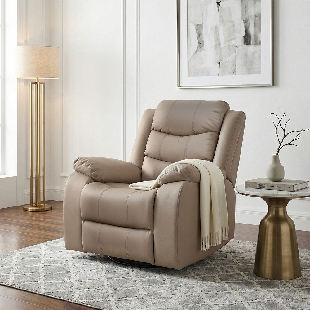 كرسي استرخاء فخم هزاز دوار بتصميم عصري جلد كافيه كرسي استرخاء فخم هزاز دوار بتصميم عصري جلد كافيه