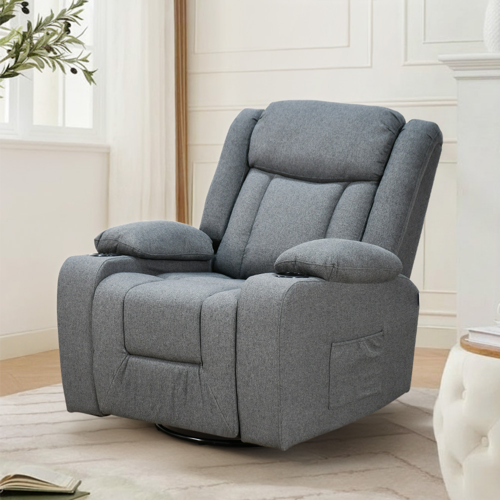 كرسي استرخاء هزاز دوار قماشي مودرن رمادي