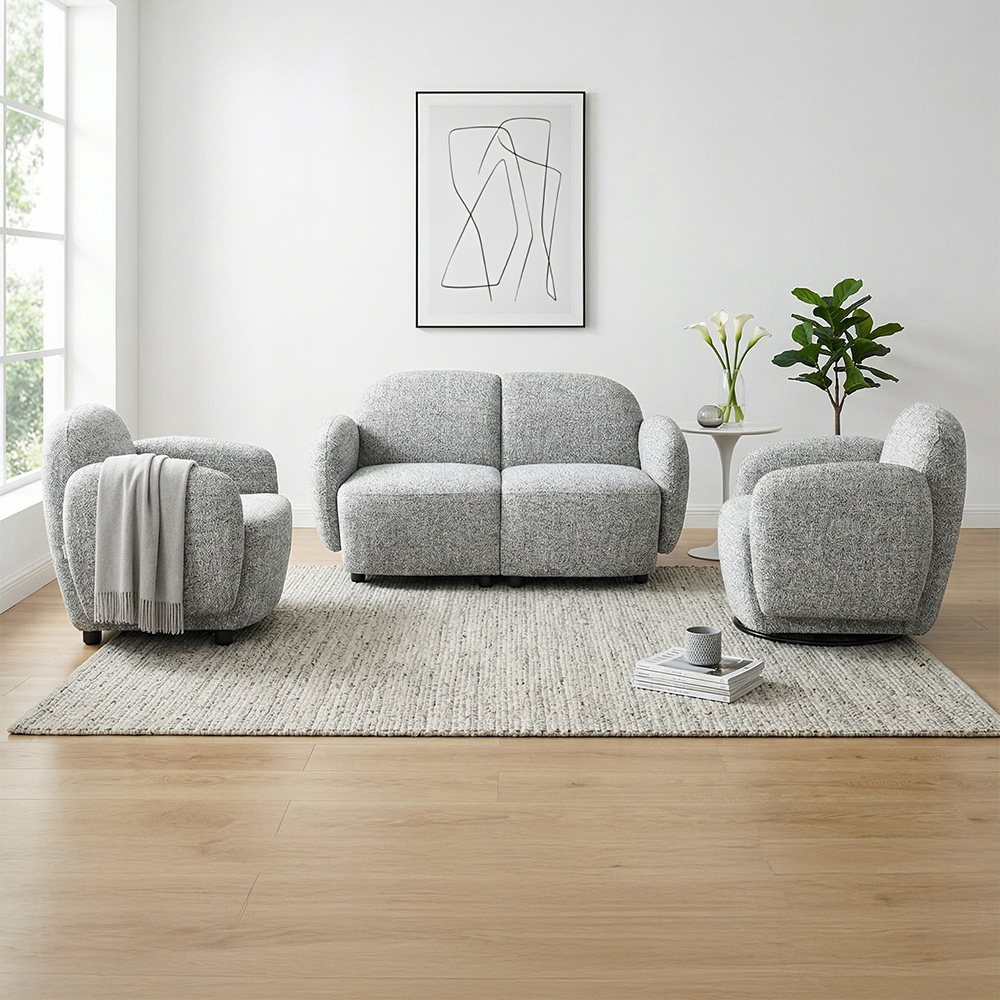 طقم كنب 2 مقعد فاخر مع كرسيين دوار وثابت رمادي